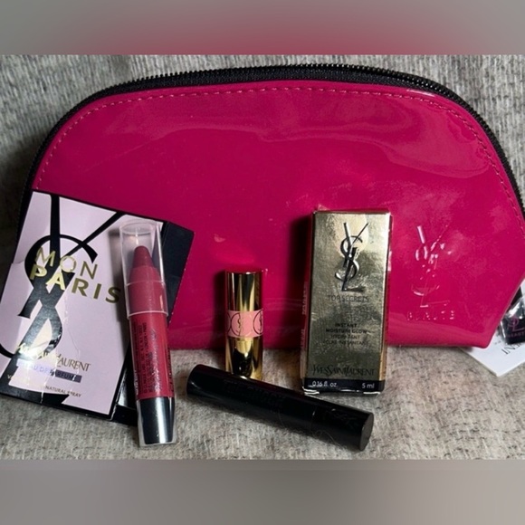 Yves Saint Laurent Other - Yves Saint Laurent Pink Cosmetic Pouch with Beauty Bundle & Clinique Lip Crayon